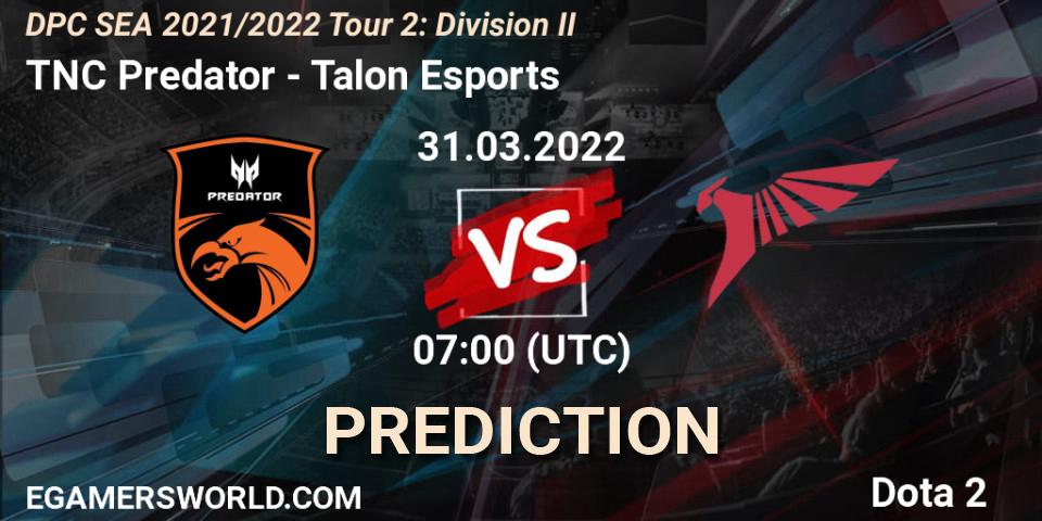 TNC Predator - Talon Esports: ennuste. 31.03.2022 at 07:02, Dota 2, DPC 2021/2022 Tour 2: SEA Division II (Lower)