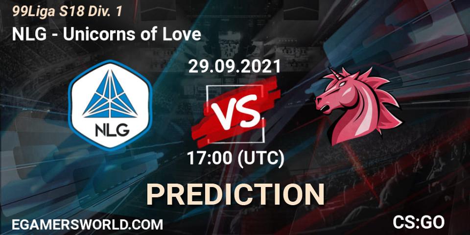 NLG - Unicorns of Love: ennuste. 29.09.2021 at 17:00, Counter-Strike (CS2), 99Liga S18 Div. 1