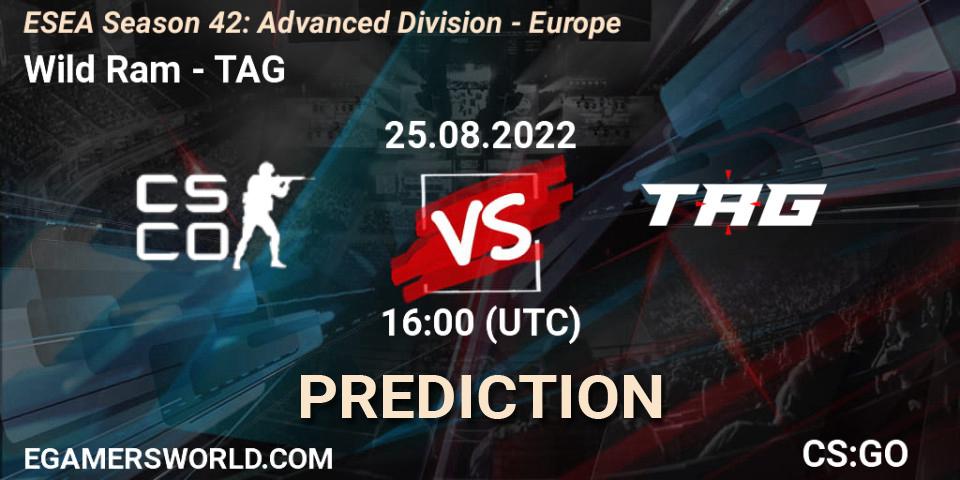 Wild Ram - TAG: ennuste. 25.08.2022 at 16:00, Counter-Strike (CS2), ESEA Season 42: Advanced Division - Europe