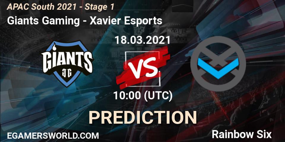 Giants Gaming - Xavier Esports: ennuste. 18.03.2021 at 11:30, Rainbow Six, APAC South 2021 - Stage 1