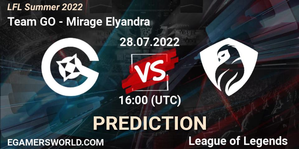 Team GO - Mirage Elyandra: ennuste. 28.07.2022 at 16:00, LoL, LFL Summer 2022