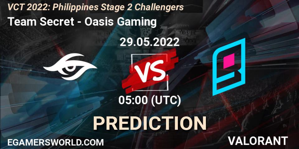 Team Secret - Oasis Gaming: ennuste. 29.05.2022 at 05:00, VALORANT, VCT 2022: Philippines Stage 2 Challengers