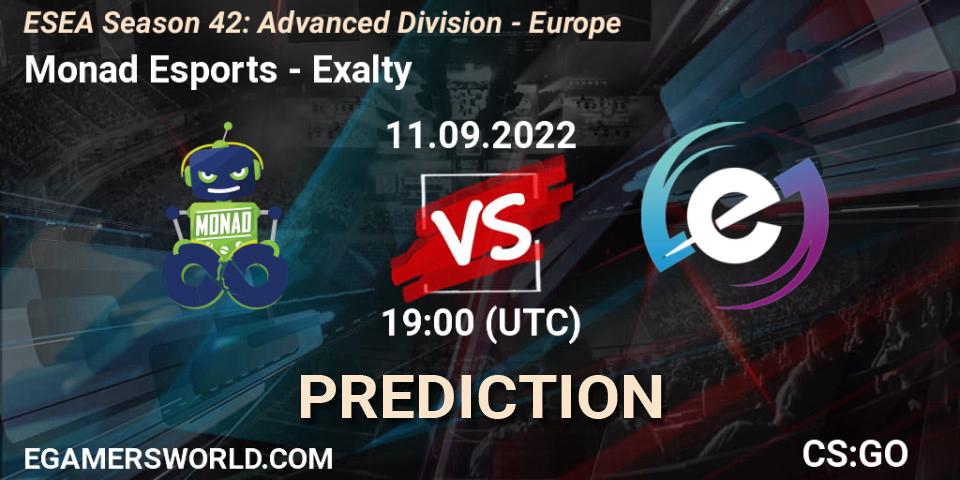 Monad Esports - Exalty: ennuste. 11.09.2022 at 19:00, Counter-Strike (CS2), ESEA Season 42: Advanced Division - Europe