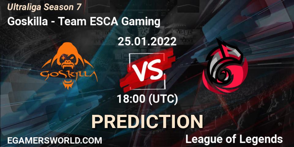 Goskilla - Team ESCA Gaming: ennuste. 25.01.2022 at 18:00, LoL, Ultraliga Season 7