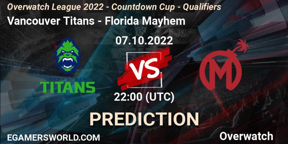 Vancouver Titans - Florida Mayhem: ennuste. 07.10.2022 at 21:35, Overwatch, Overwatch League 2022 - Countdown Cup - Qualifiers