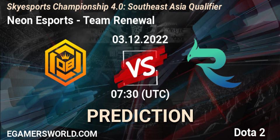Neon Esports - Team Renewal: ennuste. 03.12.2022 at 07:29, Dota 2, Skyesports Championship 4.0: Southeast Asia Qualifier