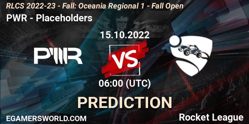 PWR - Placeholders: ennuste. 15.10.2022 at 06:00, Rocket League, RLCS 2022-23 - Fall: Oceania Regional 1 - Fall Open
