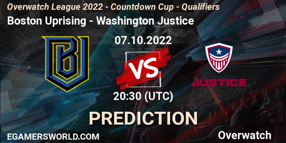 Boston Uprising - Washington Justice: ennuste. 07.10.2022 at 19:30, Overwatch, Overwatch League 2022 - Countdown Cup - Qualifiers