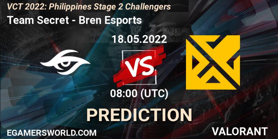 Team Secret - Bren Esports: ennuste. 18.05.2022 at 09:00, VALORANT, VCT 2022: Philippines Stage 2 Challengers
