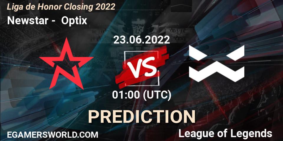 Newstar - Optix: ennuste. 23.06.22, LoL, Liga de Honor Closing 2022