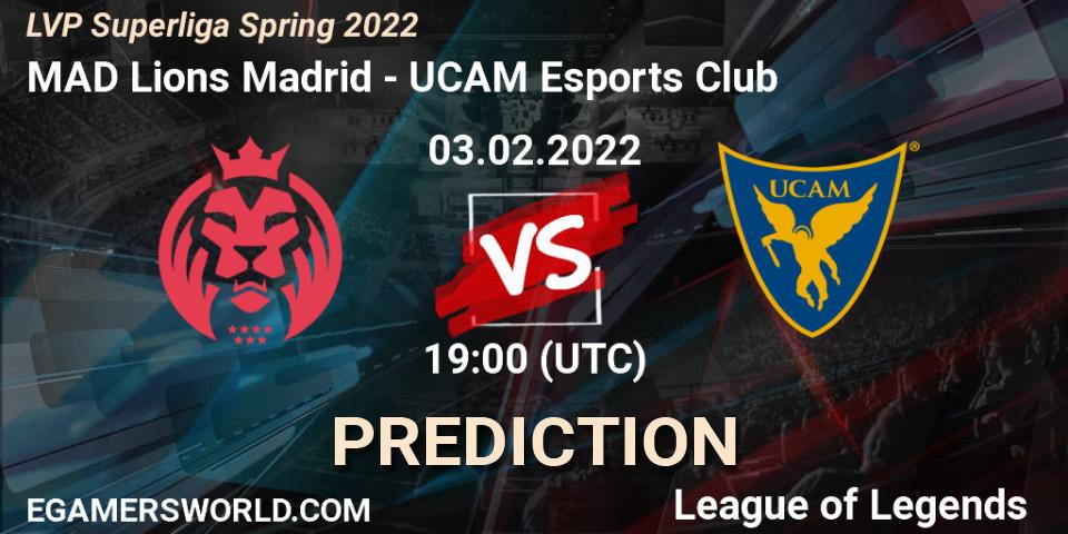 MAD Lions Madrid - UCAM Esports Club: ennuste. 03.02.2022 at 19:00, LoL, LVP Superliga Spring 2022