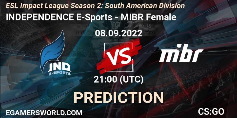 INDEPENDENCE E-Sports - MIBR Female: ennuste. 08.09.2022 at 21:00, Counter-Strike (CS2), ESL Impact League Season 2: South American Division