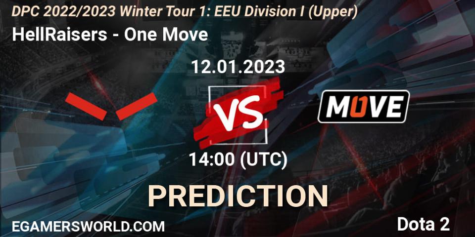 HellRaisers - One Move: ennuste. 12.01.2023 at 14:05, Dota 2, DPC 2022/2023 Winter Tour 1: EEU Division I (Upper)