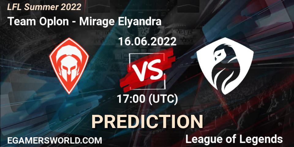 Team Oplon - Mirage Elyandra: ennuste. 16.06.2022 at 17:10, LoL, LFL Summer 2022