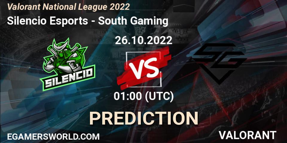 Silencio Esports - South Gaming: ennuste. 26.10.2022 at 01:00, VALORANT, Valorant National League 2022