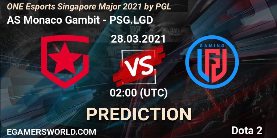 AS Monaco Gambit - PSG.LGD: ennuste. 28.03.2021 at 02:00, Dota 2, ONE Esports Singapore Major 2021
