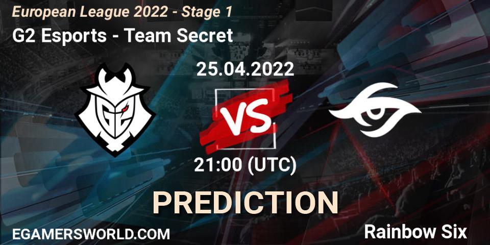 G2 Esports - Team Secret: ennuste. 25.04.2022 at 19:45, Rainbow Six, European League 2022 - Stage 1