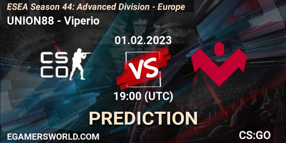 UNION88 - Viperio: ennuste. 01.02.2023 at 19:00, Counter-Strike (CS2), ESEA Season 44: Advanced Division - Europe