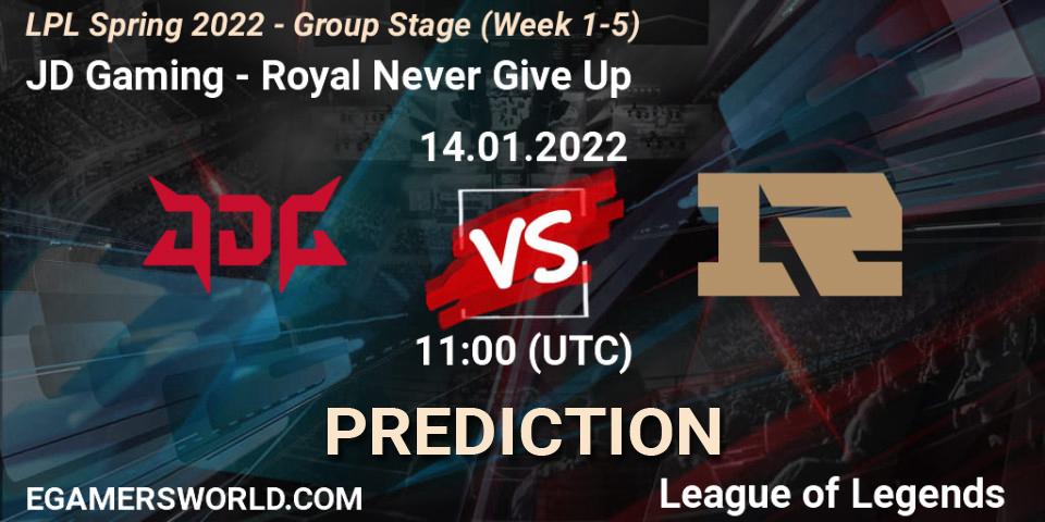 JD Gaming - Royal Never Give Up: ennuste. 14.01.2022 at 11:30, LoL, LPL Spring 2022 - Group Stage (Week 1-5)