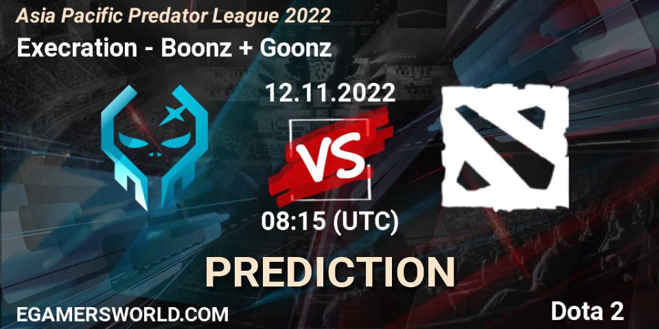 Execration - Boonz + Goonz: ennuste. 12.11.2022 at 08:15, Dota 2, Asia Pacific Predator League 2022