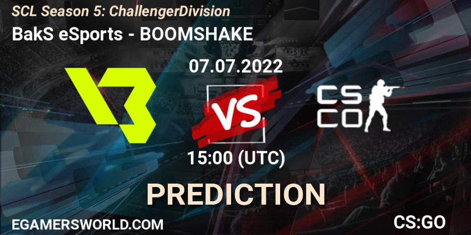 BakS eSports - BOOMSHAKE: ennuste. 06.07.2022 at 18:00, Counter-Strike (CS2), SCL Season 5: Challenger Division