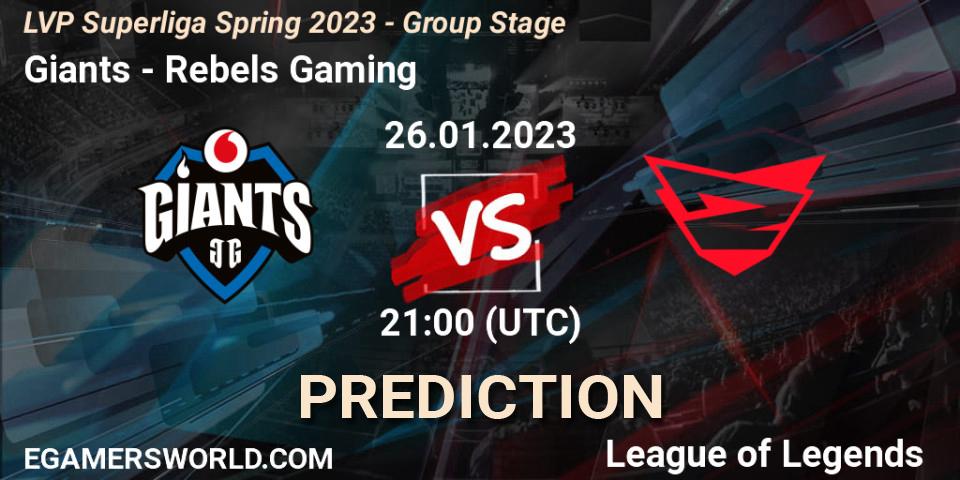 Giants - Rebels Gaming: ennuste. 26.01.2023 at 21:00, LoL, LVP Superliga Spring 2023 - Group Stage