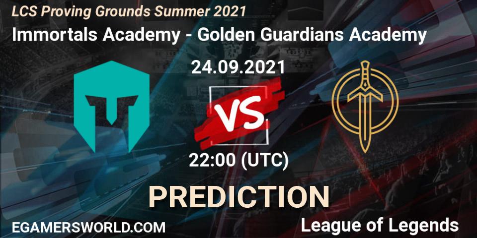 Immortals Academy - Golden Guardians Academy: ennuste. 24.09.21, LoL, LCS Proving Grounds Summer 2021