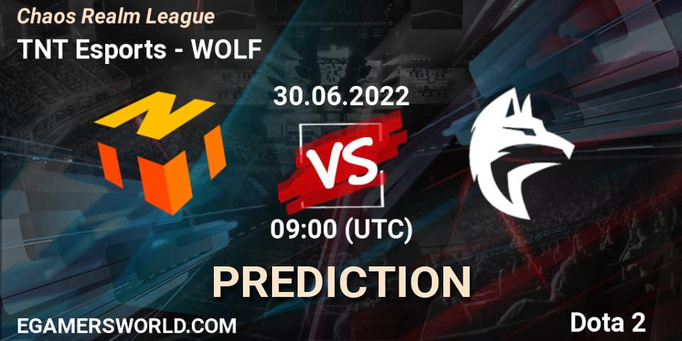 TNT Esports - WOLF: ennuste. 30.06.2022 at 09:00, Dota 2, Chaos Realm League 