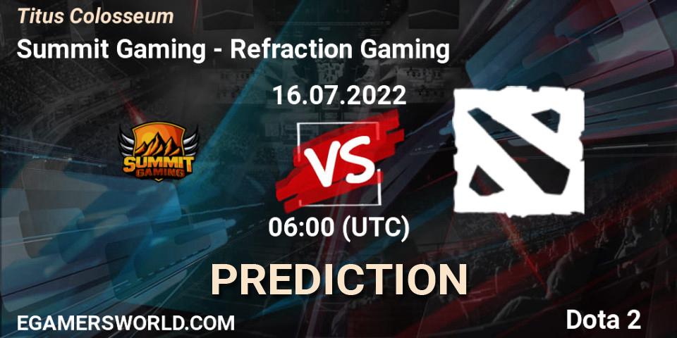 Summit Gaming - Refraction Gaming: ennuste. 16.07.2022 at 06:01, Dota 2, Titus Colosseum