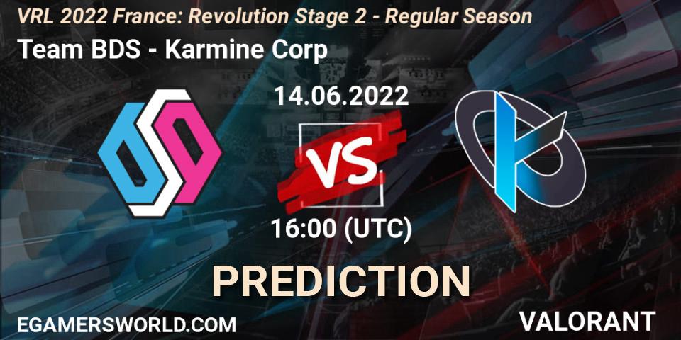 Team BDS - Karmine Corp: ennuste. 14.06.2022 at 16:00, VALORANT, VRL 2022 France: Revolution Stage 2 - Regular Season