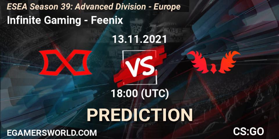 Infinite Gaming - Feenix: ennuste. 13.11.2021 at 18:00, Counter-Strike (CS2), ESEA Season 39: Advanced Division - Europe