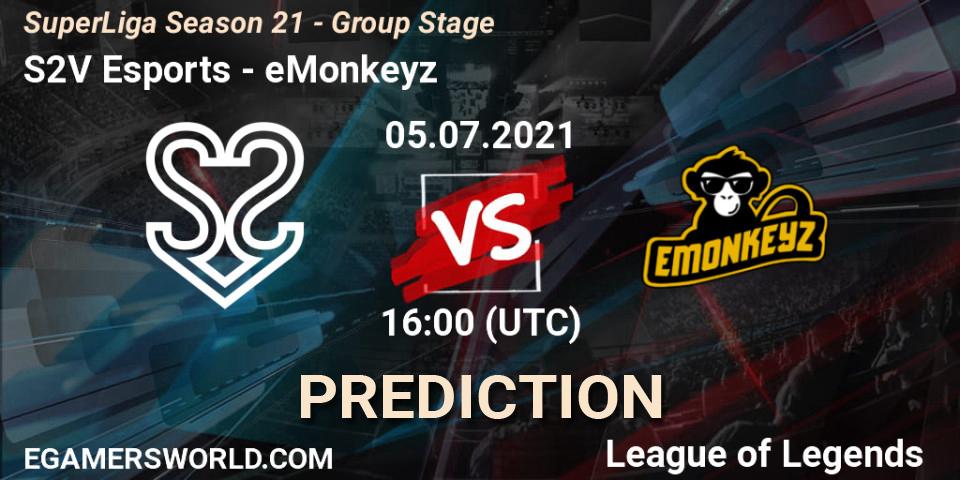 S2V Esports - eMonkeyz: ennuste. 05.07.2021 at 16:00, LoL, SuperLiga Season 21 - Group Stage 