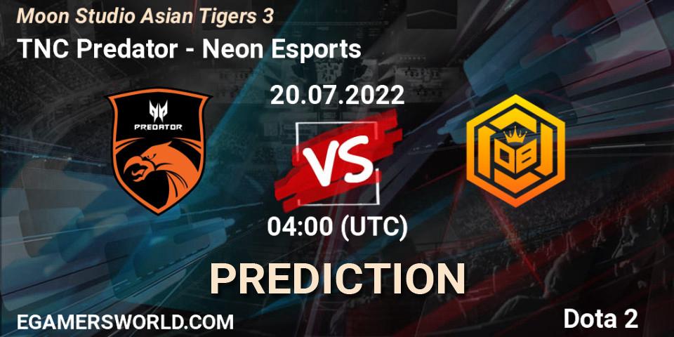 TNC Predator - Neon Esports: ennuste. 20.07.2022 at 04:00, Dota 2, Moon Studio Asian Tigers 3