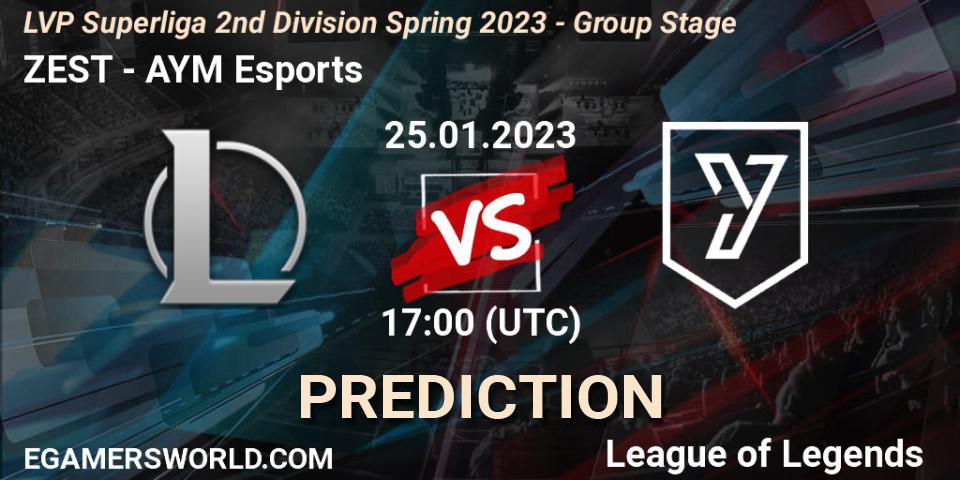 ZEST - AYM Esports: ennuste. 25.01.2023 at 17:00, LoL, LVP Superliga 2nd Division Spring 2023 - Group Stage