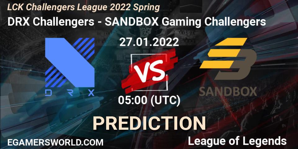 DRX Challengers - SANDBOX Gaming Challengers: ennuste. 27.01.2022 at 05:00, LoL, LCK Challengers League 2022 Spring