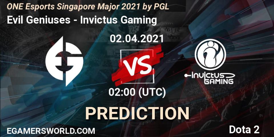 Evil Geniuses - Invictus Gaming: ennuste. 02.04.21, Dota 2, ONE Esports Singapore Major 2021