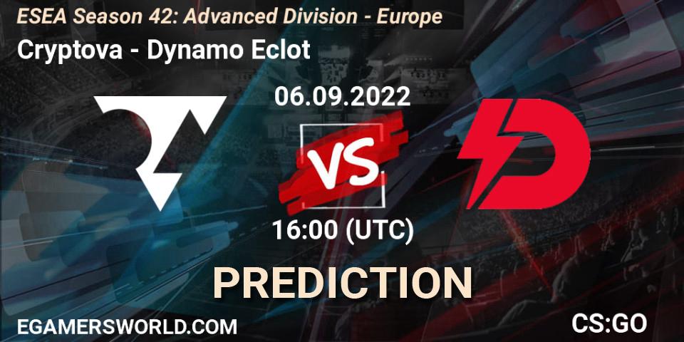 Cryptova - Dynamo Eclot: ennuste. 06.09.2022 at 16:00, Counter-Strike (CS2), ESEA Season 42: Advanced Division - Europe