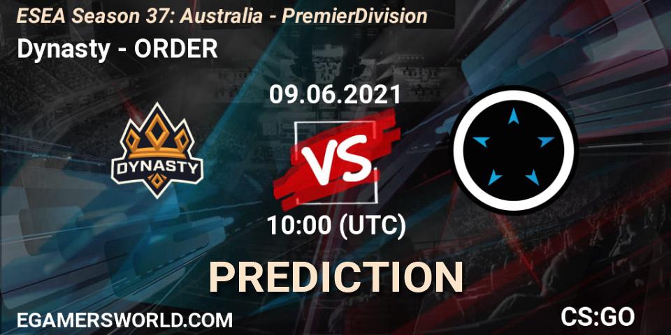 Dynasty - ORDER: ennuste. 09.06.2021 at 10:00, Counter-Strike (CS2), ESEA Season 37: Australia - Premier Division