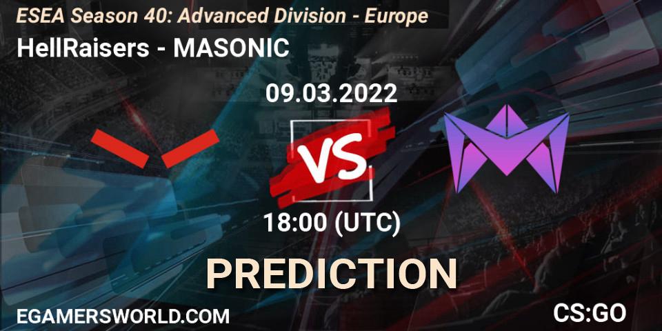 HellRaisers - MASONIC: ennuste. 09.03.22, CS2 (CS:GO), ESEA Season 40: Advanced Division - Europe