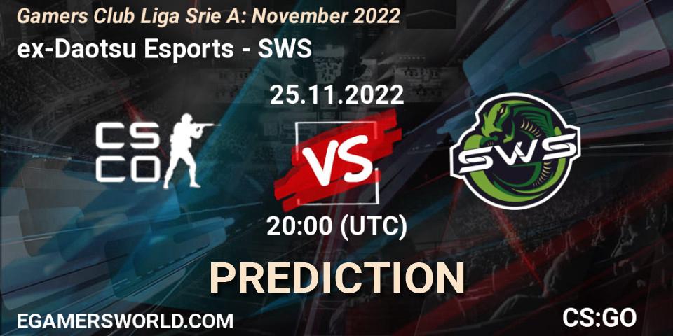 ex-Daotsu Esports - SWS: ennuste. 25.11.2022 at 23:00, Counter-Strike (CS2), Gamers Club Liga Série A: November 2022