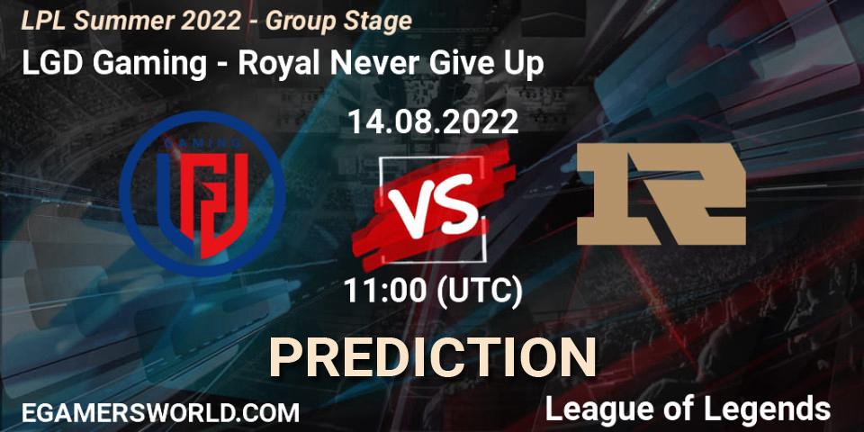 LGD Gaming - Royal Never Give Up: ennuste. 14.08.22, LoL, LPL Summer 2022 - Group Stage
