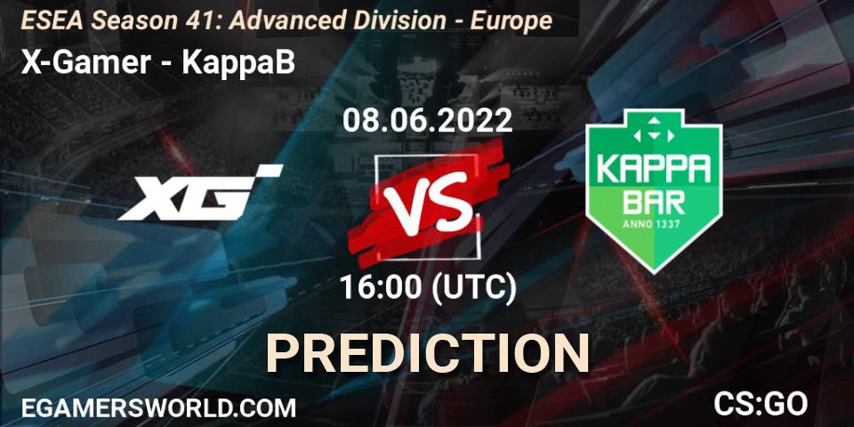 X-Gamer - KappaB: ennuste. 08.06.2022 at 16:00, Counter-Strike (CS2), ESEA Season 41: Advanced Division - Europe
