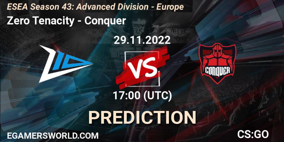Zero Tenacity - Conquer: ennuste. 29.11.22, CS2 (CS:GO), ESEA Season 43: Advanced Division - Europe