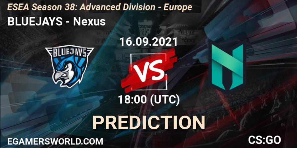 BLUEJAYS - Nexus: ennuste. 16.09.2021 at 18:00, Counter-Strike (CS2), ESEA Season 38: Advanced Division - Europe