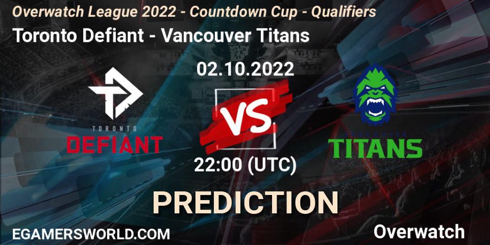 Toronto Defiant - Vancouver Titans: ennuste. 02.10.2022 at 22:20, Overwatch, Overwatch League 2022 - Countdown Cup - Qualifiers