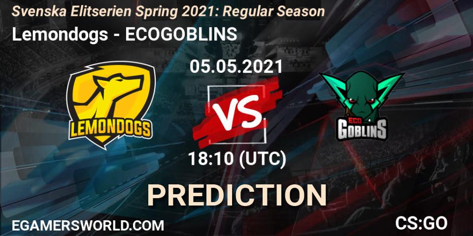 Lemondogs - ECOGOBLINS: ennuste. 06.05.2021 at 18:10, Counter-Strike (CS2), Svenska Elitserien Spring 2021: Regular Season