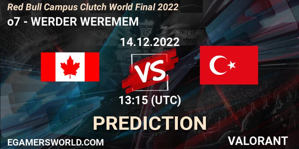 o7 - WERDER WEREMEM: ennuste. 14.12.2022 at 13:15, VALORANT, Red Bull Campus Clutch World Final 2022