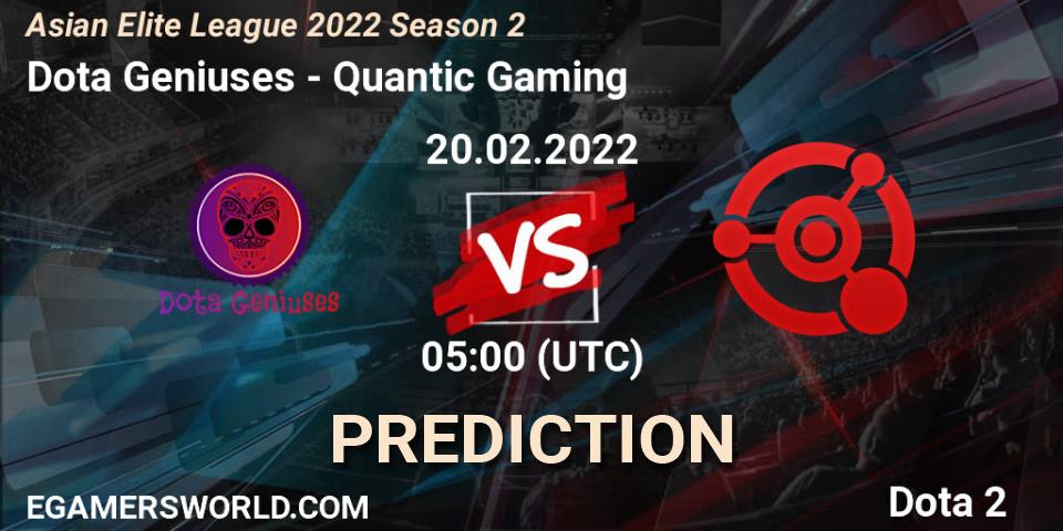 Dota Geniuses - Quantic Gaming: ennuste. 20.02.2022 at 04:59, Dota 2, Asian Elite League 2022 Season 2