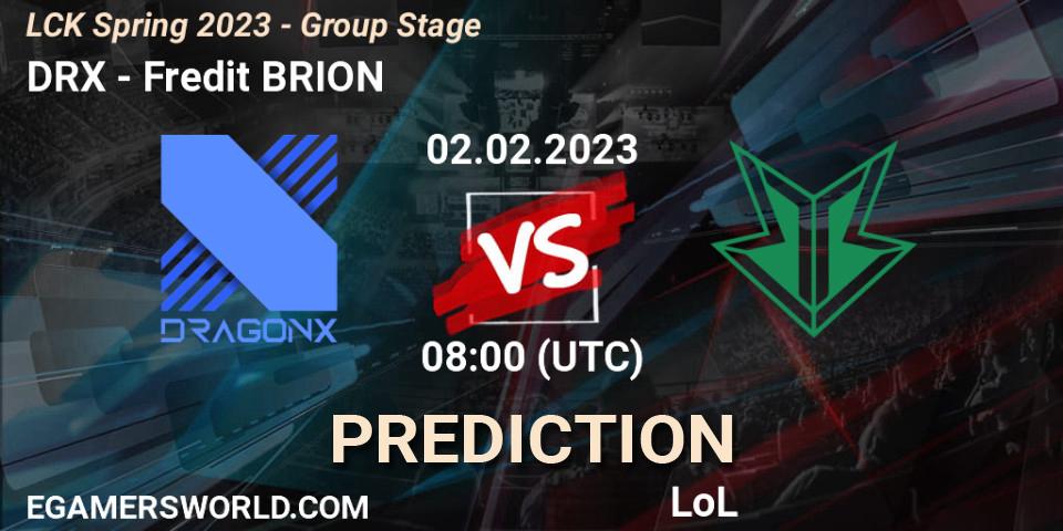 DRX - Fredit BRION: ennuste. 02.02.23, LoL, LCK Spring 2023 - Group Stage