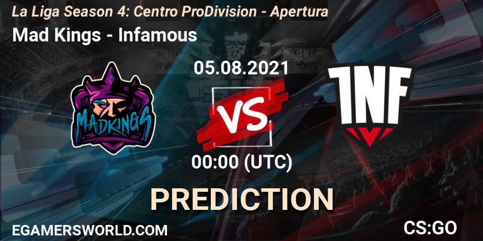 Mad Kings - Infamous: ennuste. 05.08.2021 at 00:00, Counter-Strike (CS2), La Liga Season 4: Centro Pro Division - Apertura